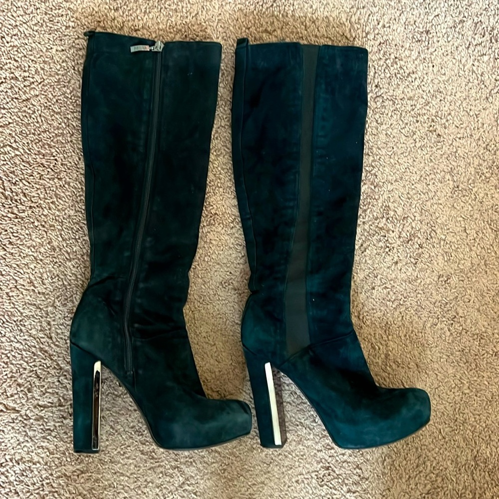 Guess Suede Black Heeled Tall Boot Size 7